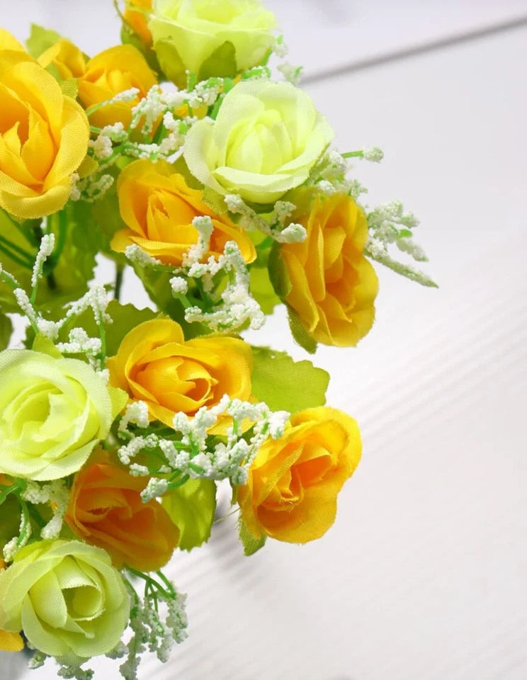 1pc Artificial Yellow Rose Faux Fabric Flower Bouquet Bundle For Home Decor