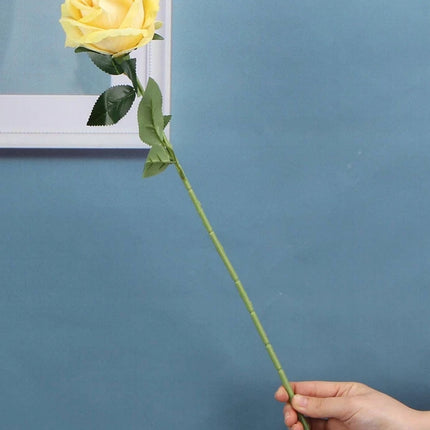 Artificial Single Yellow Rose Bud Flower W Stem Fake Bouquet Wedding Party Home