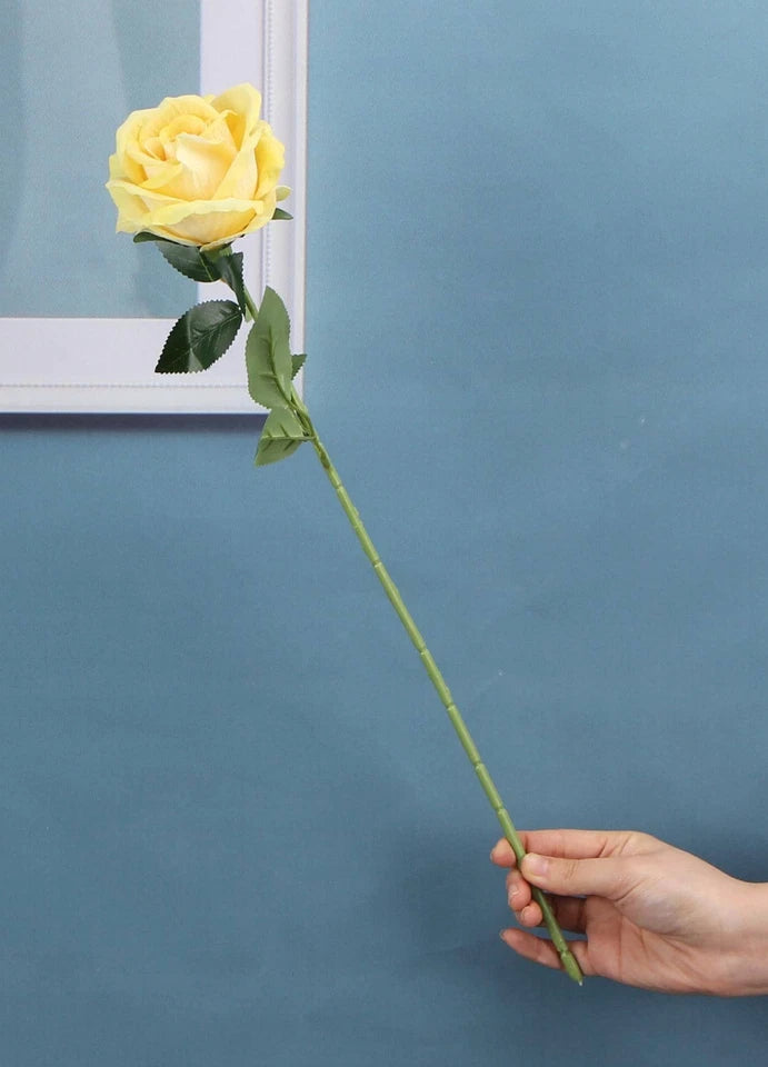 Artificial Single Yellow Rose Bud Flower W Stem Fake Bouquet Wedding Party Home