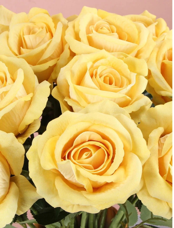 Artificial Single Yellow Rose Bud Flower W Stem Fake Bouquet Wedding Party Home