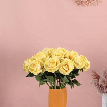 Artificial Single Yellow Rose Bud Flower W Stem Fake Bouquet Wedding Party Home