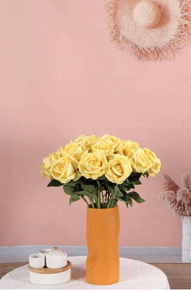 Artificial Single Yellow Rose Bud Flower W Stem Fake Bouquet Wedding Party Home
