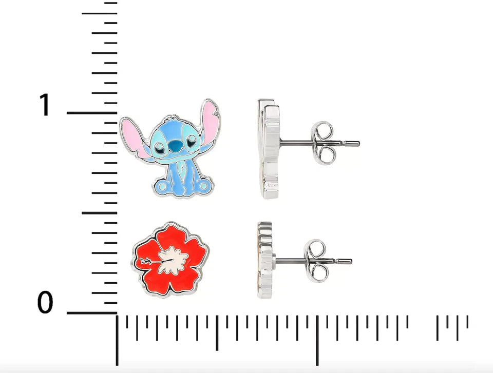 Disney's Lilo & Stitch Silver Plated 2 PAIR Stud Earring Set NEW BOX