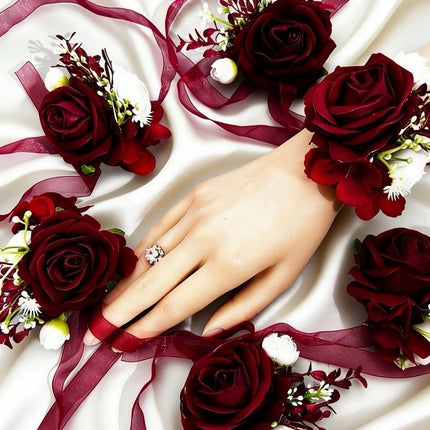 Bridesmaid Wrist Fragranced Rose Flower Wine Red Style Wedding Party 1pc