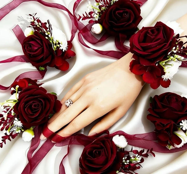 Bridesmaid Wrist Fragranced Rose Flower Wine Red Style Wedding Party 1pc