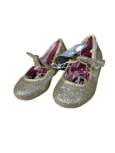 Disney Store Girls Minnie Mouse Gold Glitter formal Shoes
