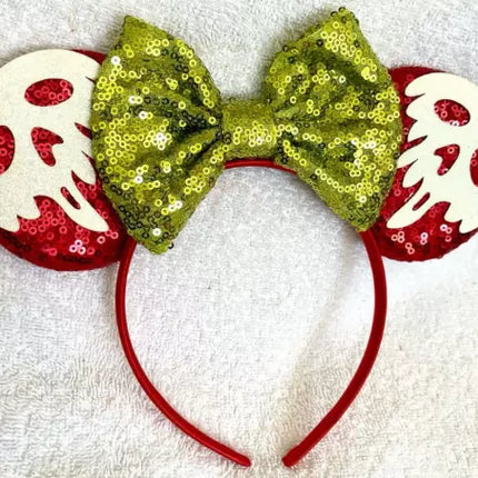 Minnie Mouse Red Green sequence glitter spooky ears ghost headband