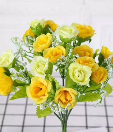 Artificial Yellow Rose Faux Fabric Flower Bouquet Bundle For Home Decor